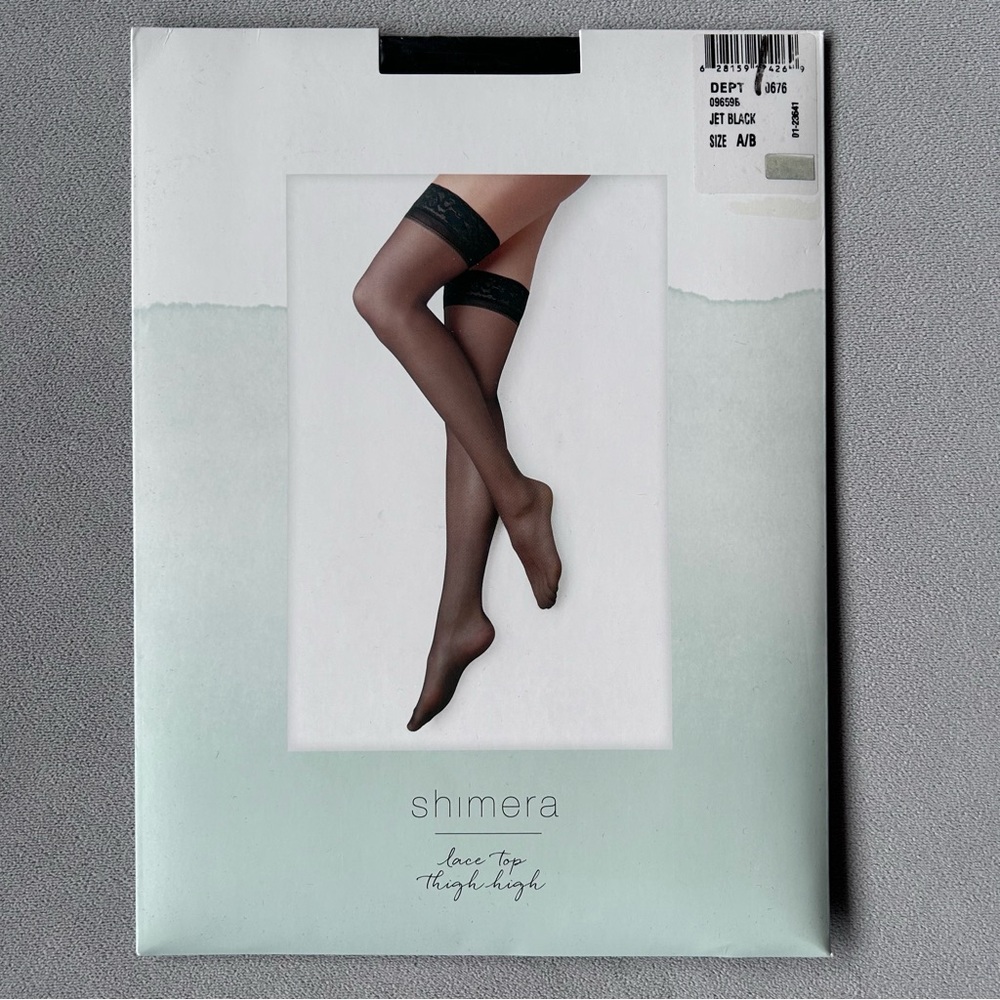 Shimera ~ Lace Top Thigh High Tights ~ Size A/B ~ Jet Black ~ Brand New!
